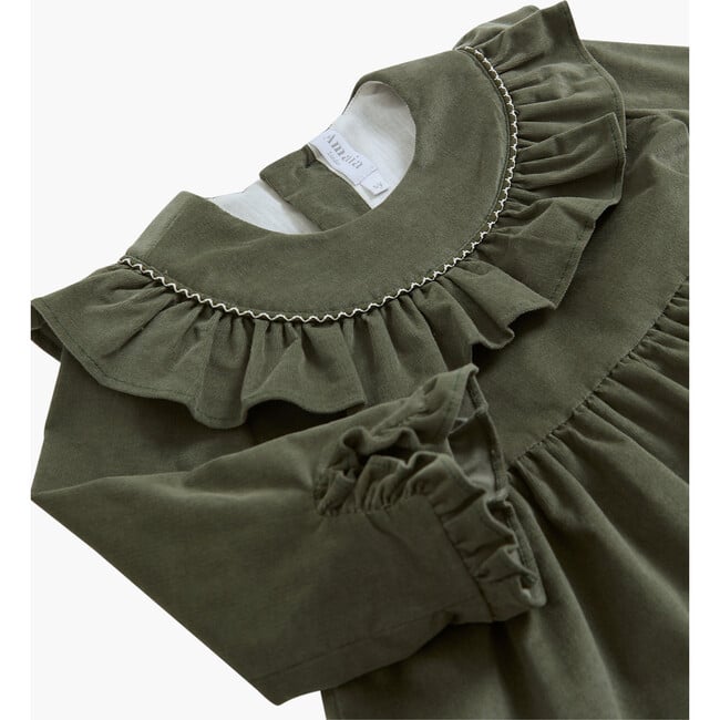 Alba Corduroy Frilled Round Collar Long Sleeve Tiered Dress, Khaki - Dresses - 2