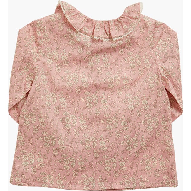 Amelia Liberty Print Ruffle Collar Long Cuffed Sleeve Buttoned Blouse, Capel Pink - Blouses - 3