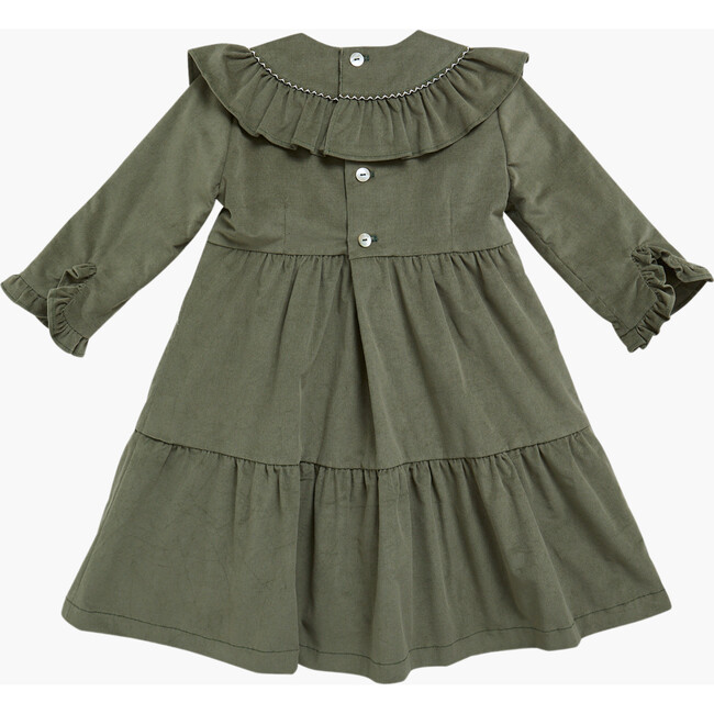 Alba Corduroy Frilled Round Collar Long Sleeve Tiered Dress, Khaki - Dresses - 3