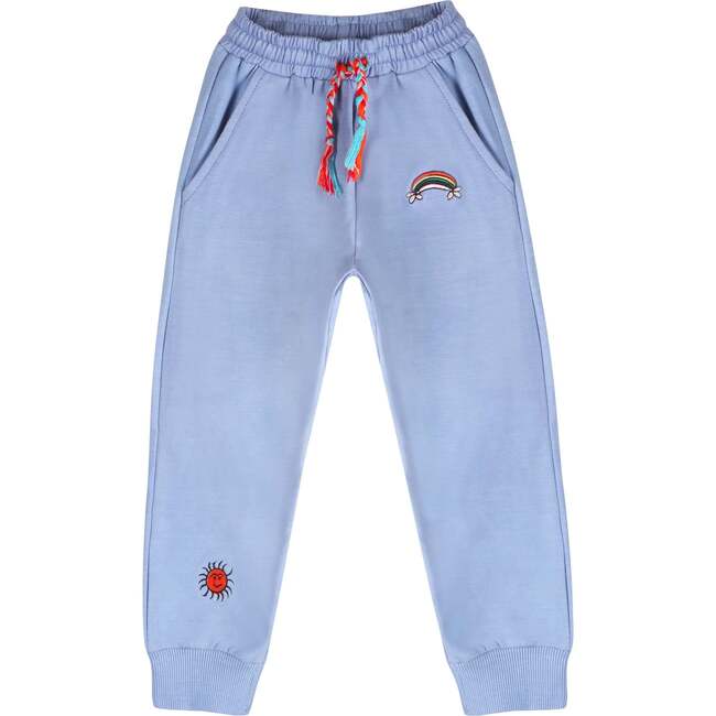 Fun Embroidered Drawstring Pants, Blue