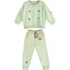 Fun Embroidered Sweatshirt & Drawstring Pants 2-Piece Set, Green - Mixed Apparel Set - 1 - thumbnail