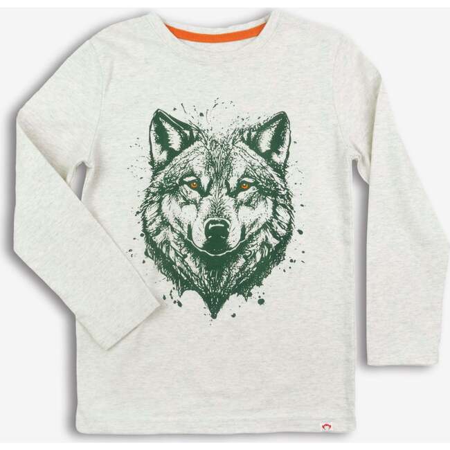 Wolf Ink Graphic Crew Neck Long Sleeve T-Shirts, Cloud Heather