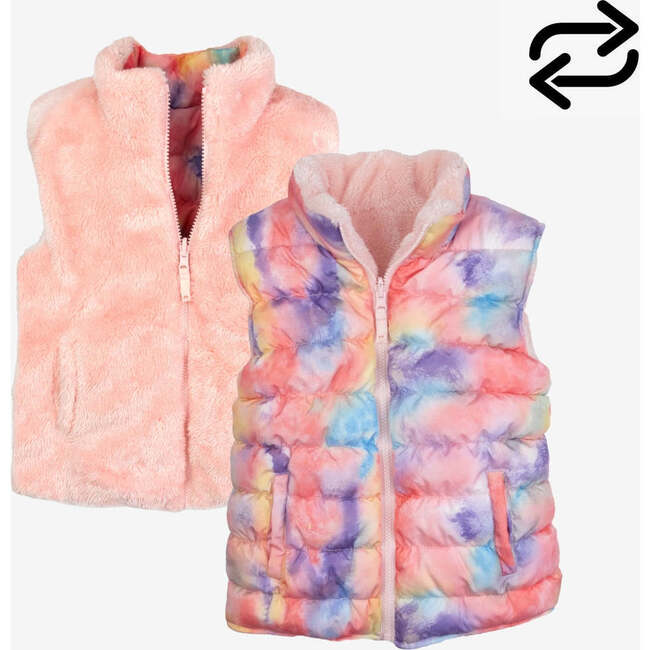 Quilted Faux Fur Sleeveless Reversible Vest, Candy Cloud