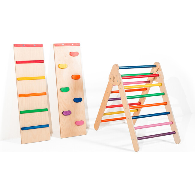 Rainbow Climbing Triangle with Ladder and Rock Wall, Large Size - Activity Gyms - 1