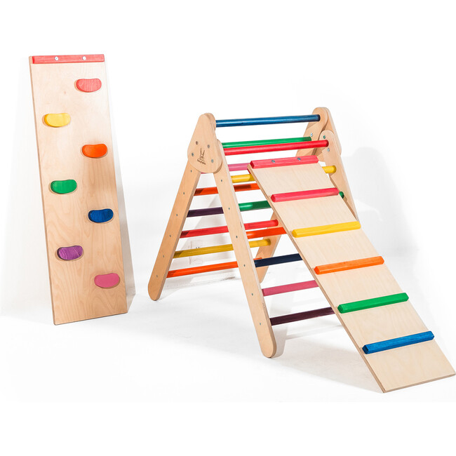 Rainbow Climbing Triangle with Ladder and Rock Wall, Large Size - Activity Gyms - 2