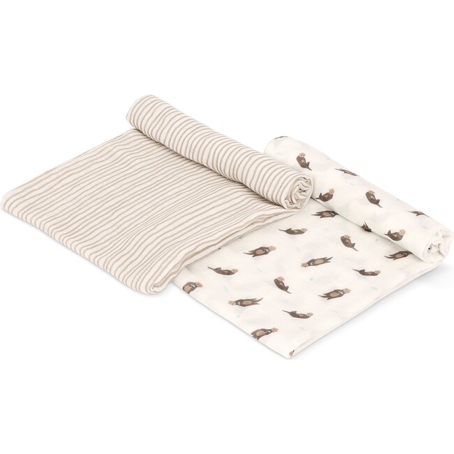 Swaddle Blanket Set, Otter & Taupe Wave