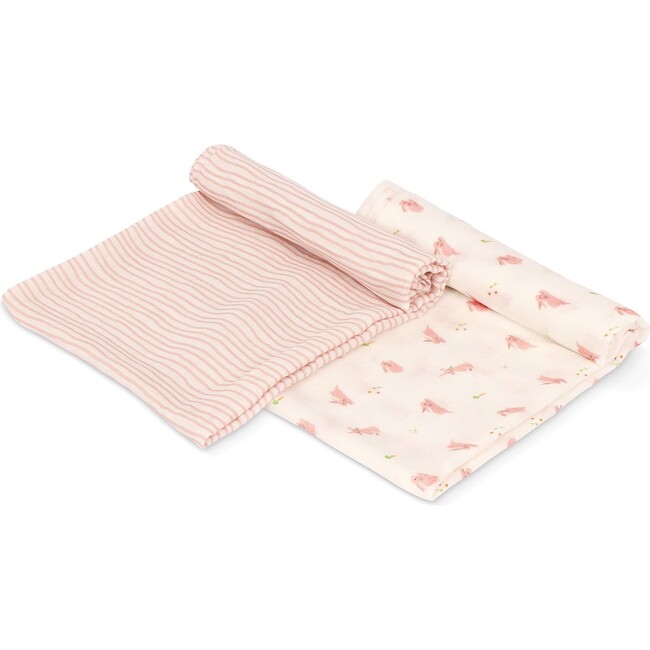 Swaddle Blanket Set, Bunny & Pink Wave