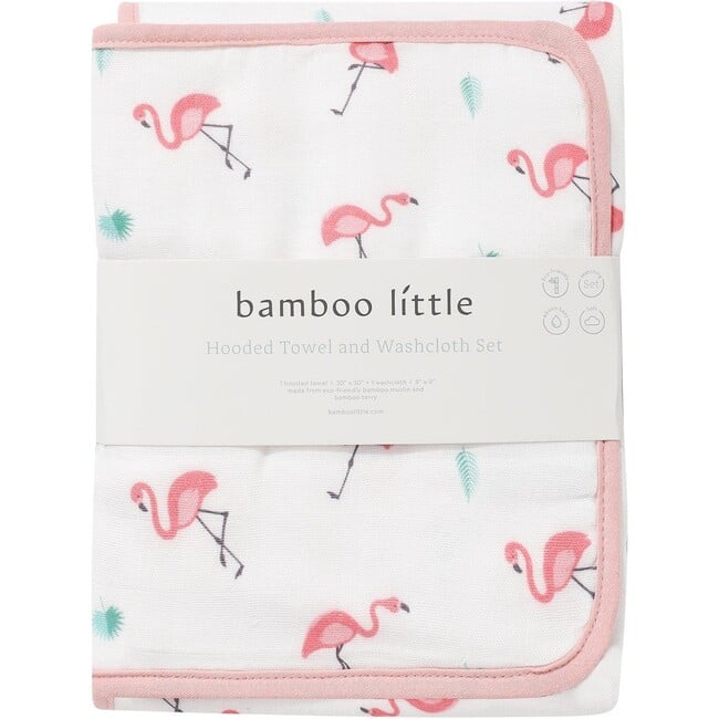 Hooded Towel Set, Flamingo - Bath Towels - 4