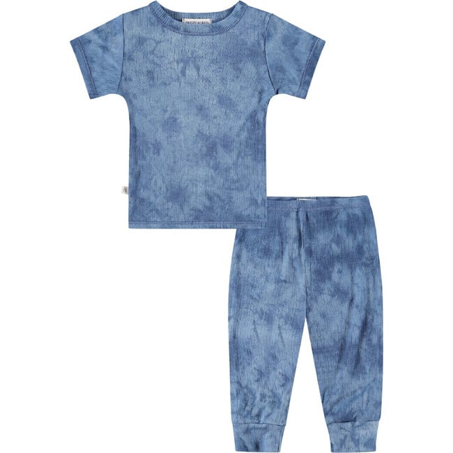 Baby 2x1 Rib Organic Marble Dye S/S Tee and Legging Sets, Blue