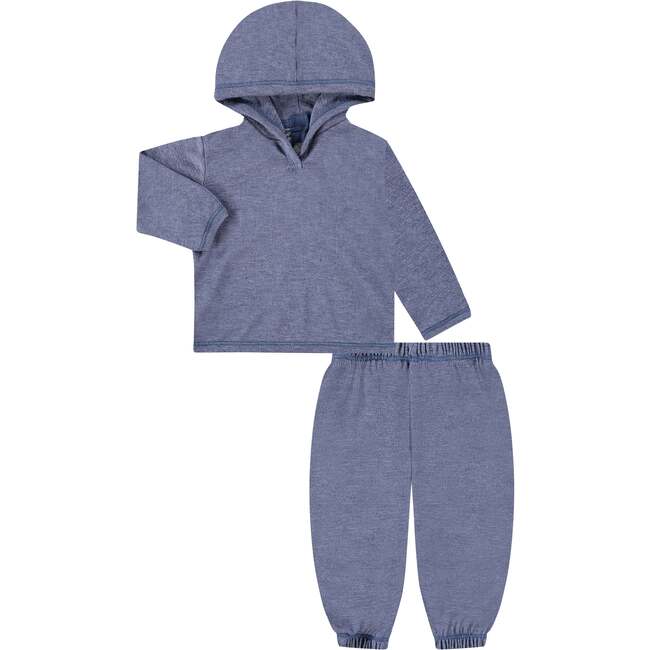 Toddler Slub Rib Organic Over Dye Hoodie and Balloon Pant Loungewear Sets, Blue