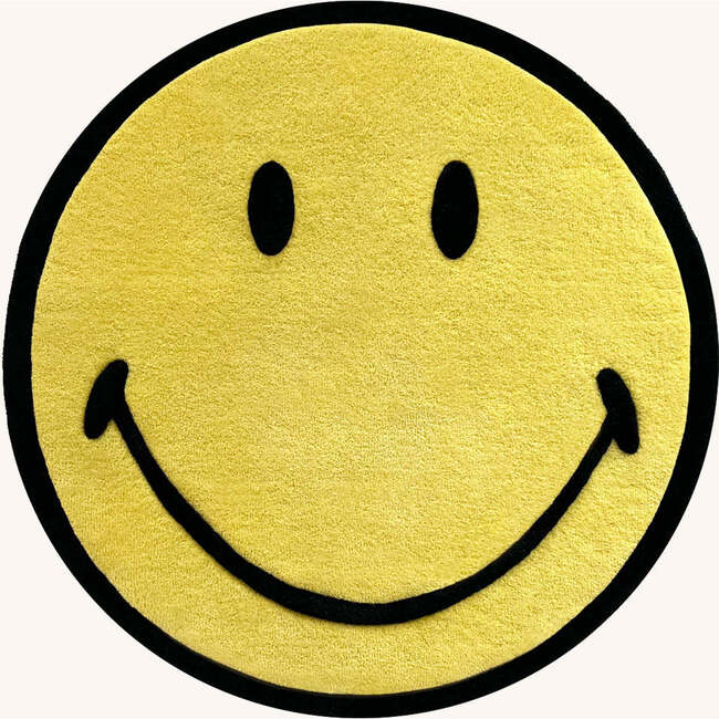 Round Smiley Rug, Yellow and Black