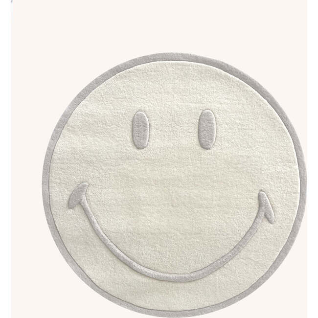 Round Smiley Rug, White Natural