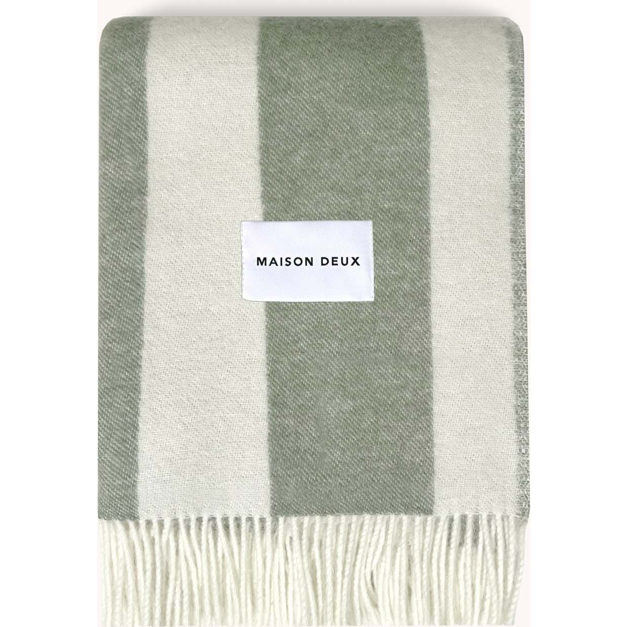 Rough Stripe Blanket, Agave Olive Green and White - Throws - 1