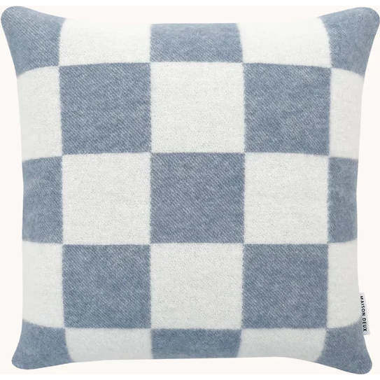 Checkerboard Cushion, Denim Blue and White