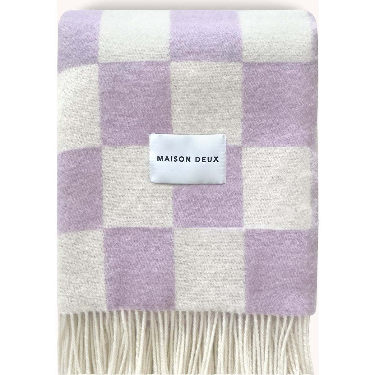 Checkerboard Blanket, Lilac and White - Throws - 1