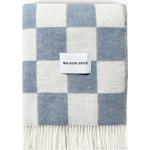 Checkerboard Blanket, Denim and White