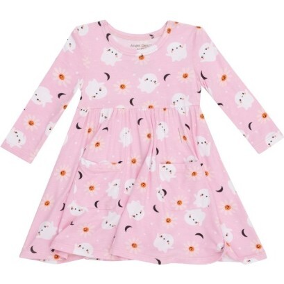 Spooky Ghost Twirly L/S Dress, Pink