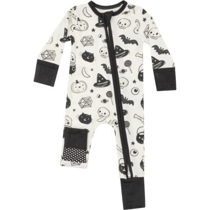 Black and White Glow in the Dark 2 Way Zipper Romper, Ivory