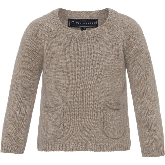 Baby Cashmere Round Neck Pocket Knit Sweater, Grey Melange