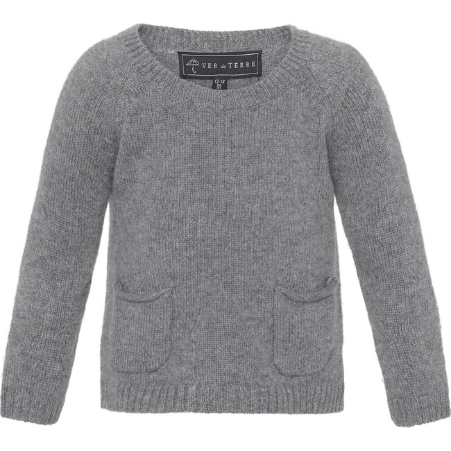 Baby Cashmere Round Neck Pocket Knit Sweater, Bear Melange