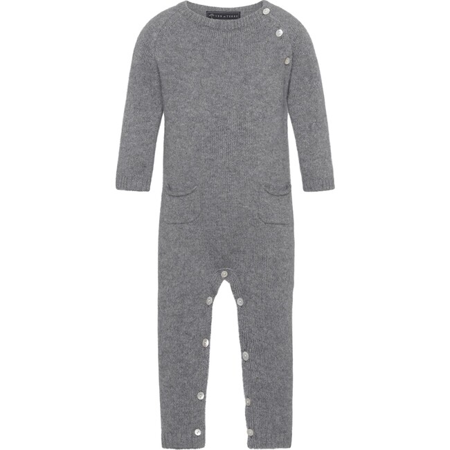 Baby Cashmere Long Sleeve Leg Snaps Knit Babysuit, Bear Melange