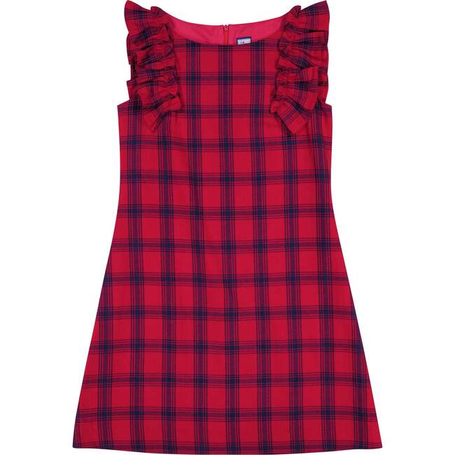 Grace Plaid Ruffle Sleeve A-Line Shift Dress, Red