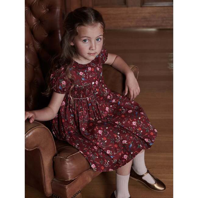 Burgundy Floral Arcadia Girl Hand-Smocked Dress - Dresses - 2