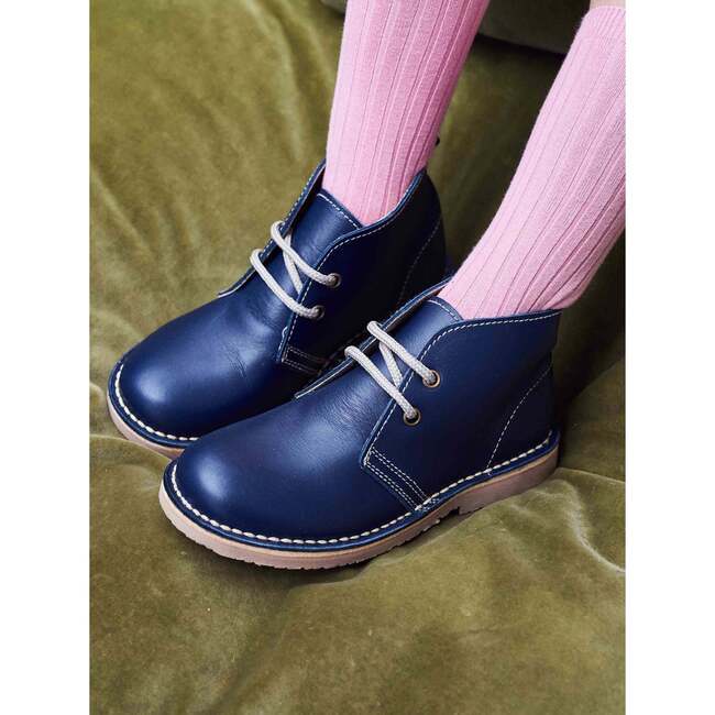 Navy Leather Kids Desert Boots - Dress Shoes - 2