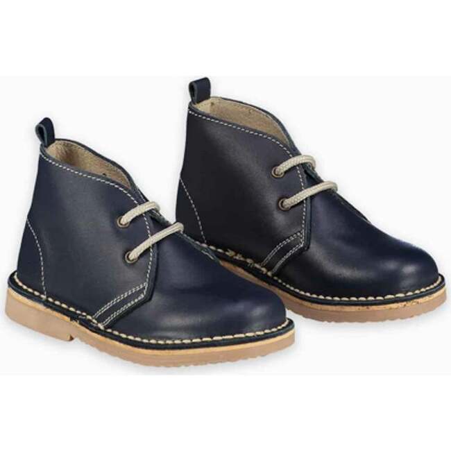 Navy Leather Kids Desert Boots - Dress Shoes - 3