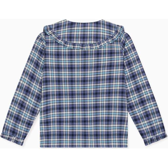 Blue Check Brianna Long Sleeve Girl Shirt - Blouses - 2