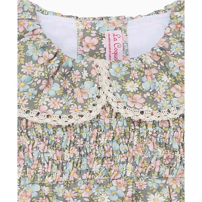 Grey Floral Lorena Baby Girl Smocked Romper - Dresses - 2