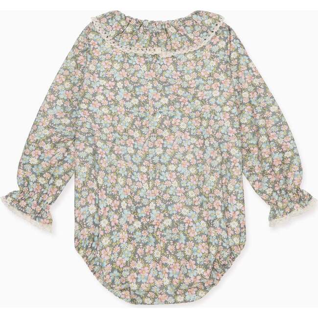 Grey Floral Lorena Baby Girl Smocked Romper - Dresses - 3
