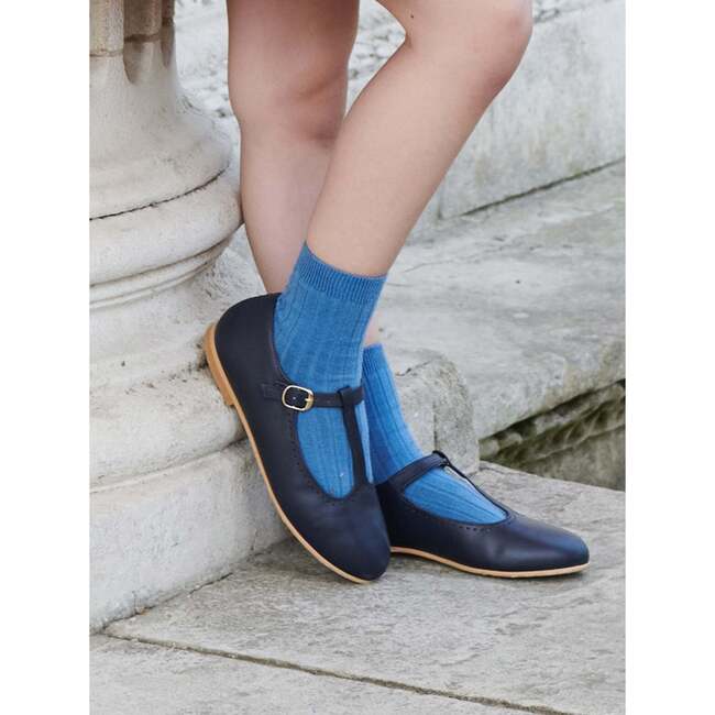 Navy Leather Girl T-Bar Shoes - Dress Shoes - 5