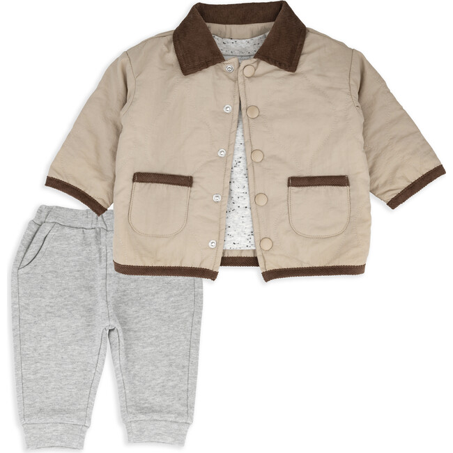 Jacket, Top & Pant Set, Tan