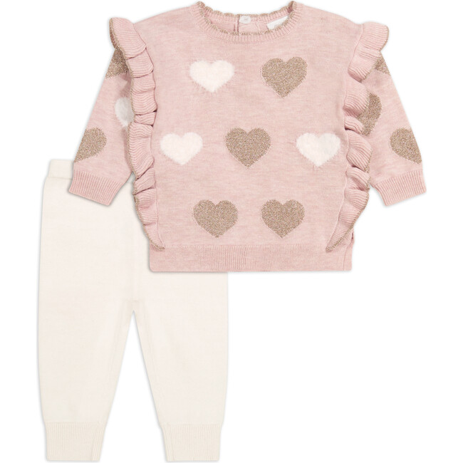 Heart Sweater Top & Pant Set, Pink