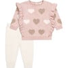 Heart Sweater Top & Pant Set, Pink - Mixed Apparel Set - 1 - thumbnail