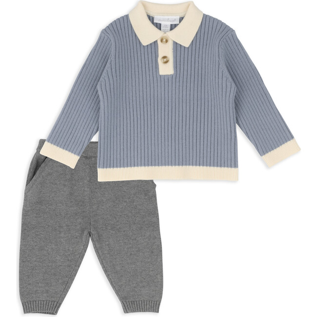 Rib Sweater Top & Pant Set, Blue