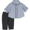 Gingham Shirt & Pant Set, Blue - Mixed Apparel Set - 1 - thumbnail