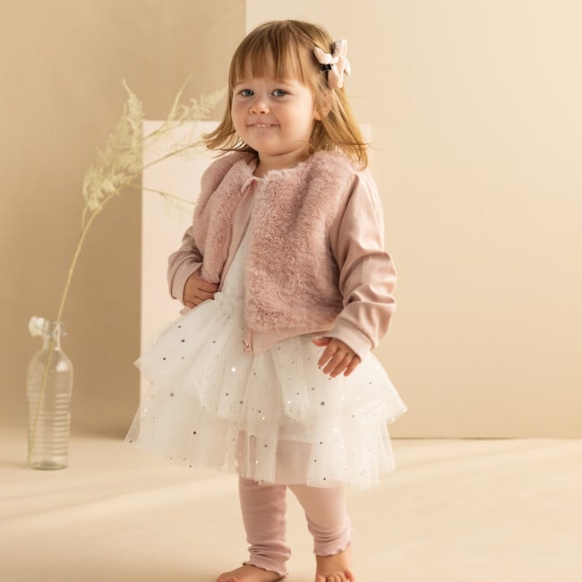 Faux Fur Jacket, Tutu Top & Legging Set, Pink - Mixed Apparel Set - 2