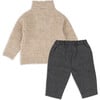 Rib Sweater Top & Pant Set, Tan - Mixed Apparel Set - 3