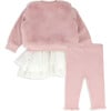 Faux Fur Jacket, Tutu Top & Legging Set, Pink - Mixed Apparel Set - 3