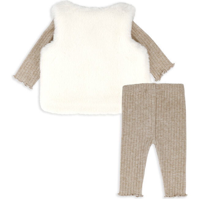 Faux Fur Vest, Top & Legging Set, Cream - Mixed Apparel Set - 3