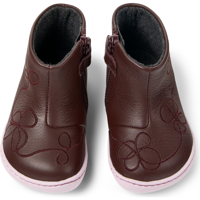 Kids Twins Leather Ankle Boots, Burgundy