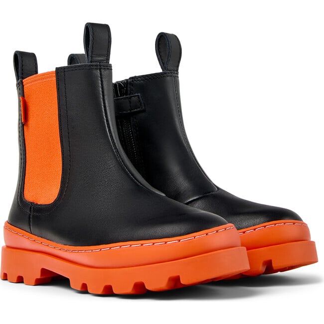 Kids Brutus Urban Style 360 Degree Stitched Boots, Black & Orange - Boots - 2