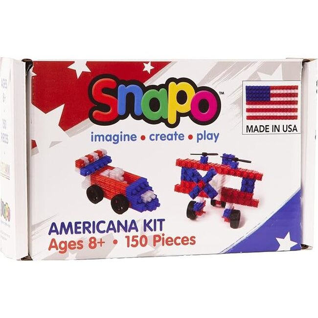 Snapo: Americana Kit - 150 pcs - Red-White-Blue Blocks & Wheels