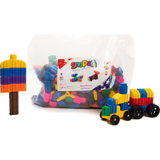 Snapo Jr. Ultimate Builder's Kit - 250 pcs - Colorful Blocks & Wheels