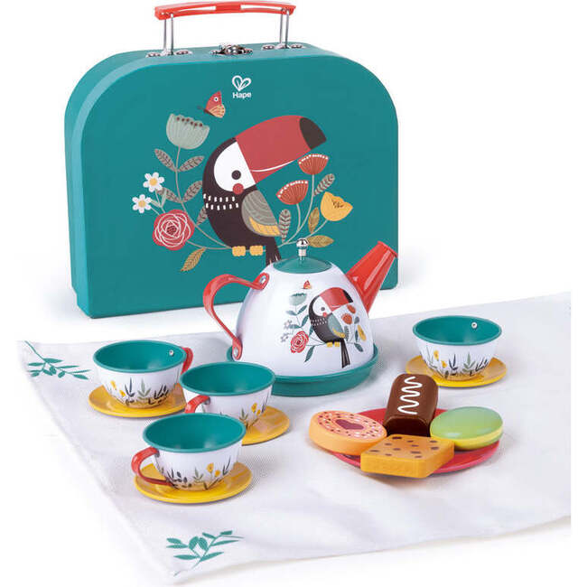 Hape: Tea Time Playset - 15pcs, Teal & Pink, Storage Carry Case