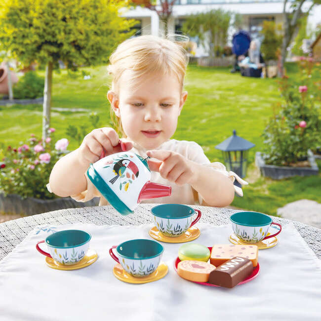 Hape: Tea Time Playset - 15pcs, Teal & Pink, Storage Carry Case - Play Kitchens - 3