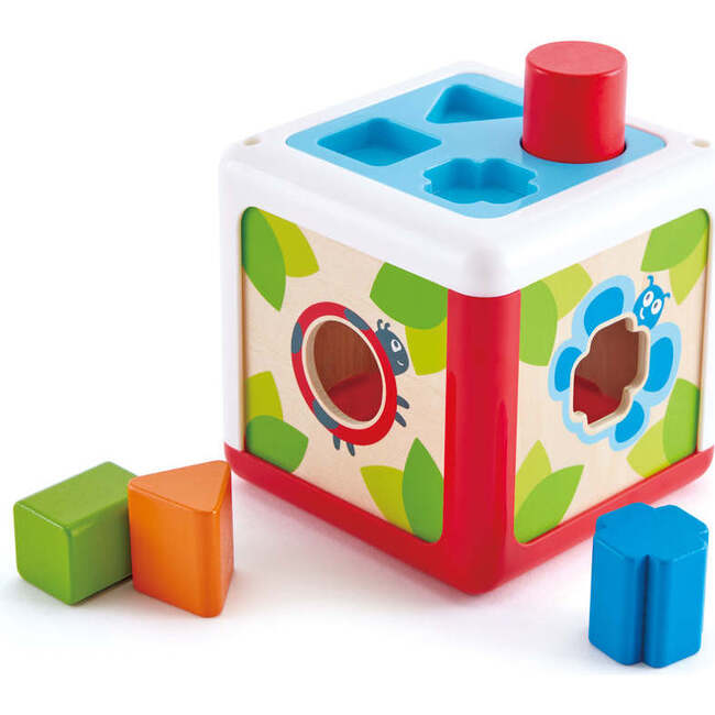 Hape: Shape Sorting Box - Wooden Toy Cube, 4 Shape Blocks