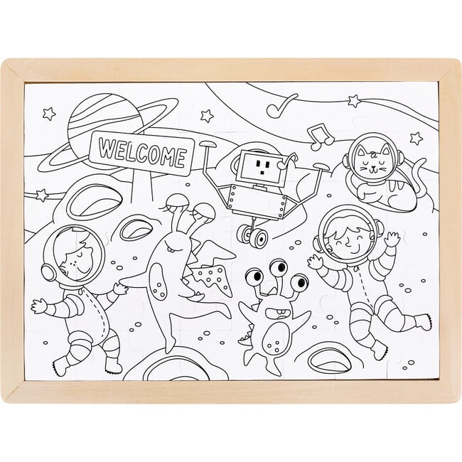 Hape: Space Friends Puzzle - 48pc, Double-Sided Coloring Puzzle